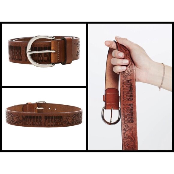 ?MOTHER? The Buckle Up Belt ~ Brown MF 100% Leather Engraved Medium M NWT main image 14